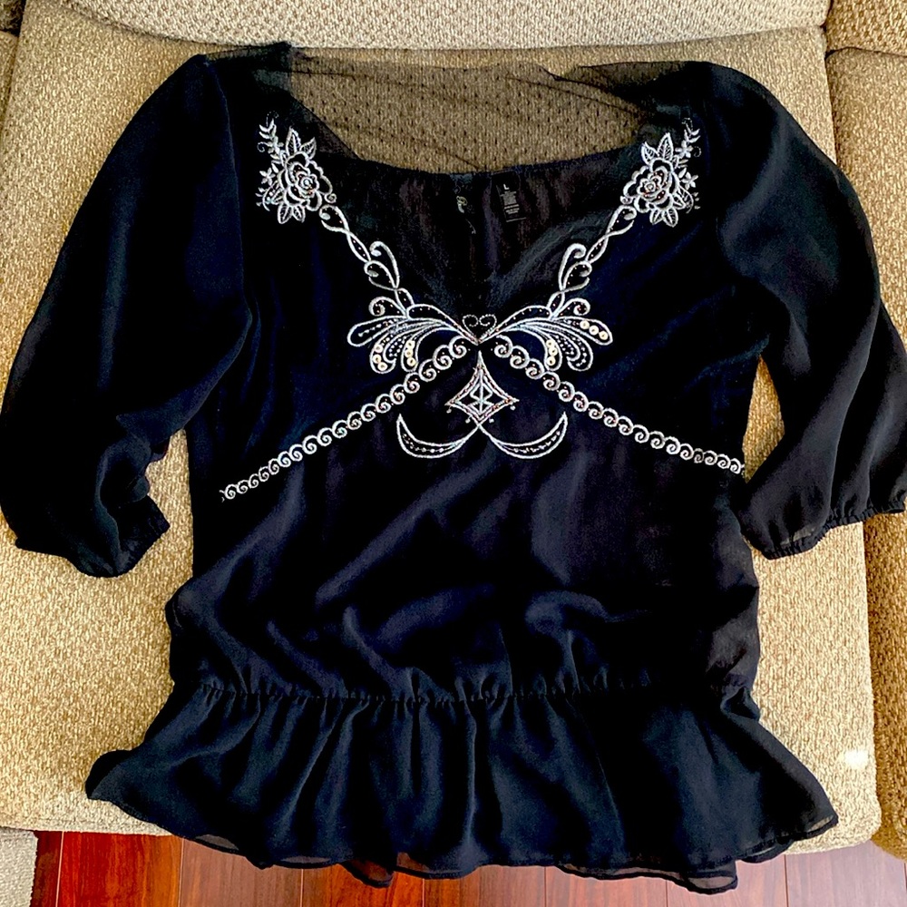 BKE Black sheer 3/4 sleeve Boutique blouse